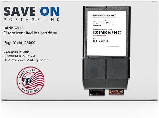 Compatible IXINK57HC Quadient Neopost Ink Cartridge (High Capacity) - Vibrant Fluorescent Red Printer Ink Cartridge for IX-5, IX-7 & IX-7 Pro Series Mailing Systems - Replacement Inkjet Printer Ink