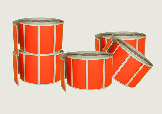 Neon Red Sticker Label Rolls 1.57" x 0.75", 5 Rolls- 2500-Pack, Rectangular Easy Write Labels 40mmx19mm by Royal Green