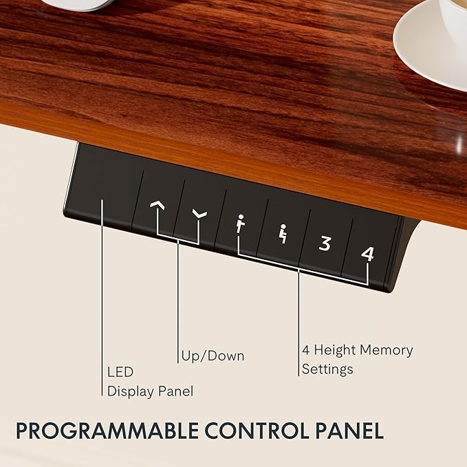 FLEXISPOT EN1 Whole-Piece Standing Desk - 55 x 28 Inches Electric Stand Up Workstation, Home Office Computer Height Adjustable Desk (Black Frame + 55" Mahogany Top, 2 Packages)