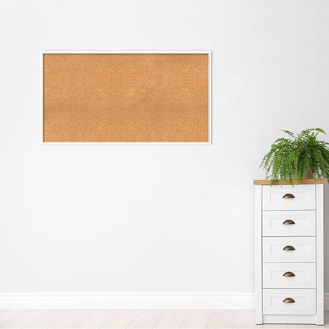 Amanti Art Natural Cork Board for Wall, 29x53 Vision Board with White Frame, Oversize Corkboard Office Decor for Home Organization, Modern Corkboard Pinboard to Display Items for Home Organization in