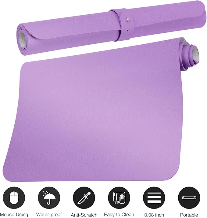 Boutilon Leather Desk Pad 35"x 17" Non-Slip Mouse Pad,Office Desk Mat,Waterprooft PU Leather Desk Blotter,Desk Pad Protector,Desk Writing Pad for Home Office Decor (L-Purple,35"x 17")