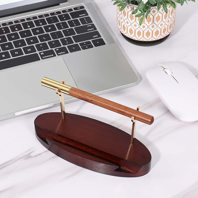Pen Holder Desk Organizers and Accessories Desk Decor ,Exquisite Wooden Pen Holder ,with a Cool Pen and Two Refills for Office and Home (Style C)