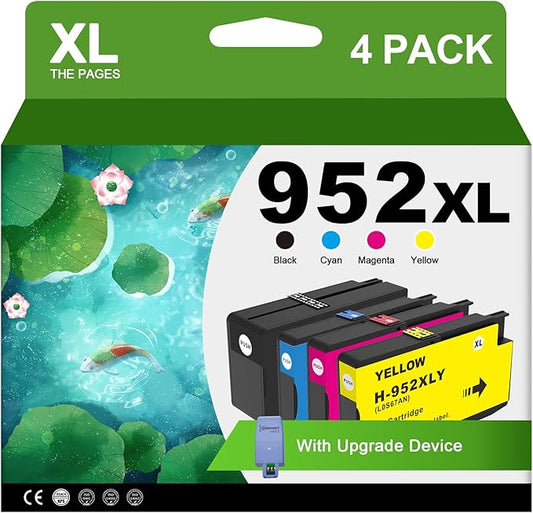952XL Ink Cartridges Combo Pack with Upgrade Device Replacement for HP 952 XL Ink Cartridge for HP Officejet Pro 7740 8720 8710 8210 8715 8740 8702 8730 8725 Printers (Black Cyan Yellow Magenta)