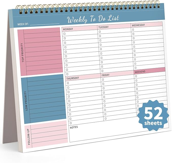 Weekly To Do List Notepad, 52 Undated Sheets (8.5"×11") Duplex-printed Weekly Planner Notepad For Work Home School Office Desk Accessories Supplies & Goal Setting Tasks - Blue