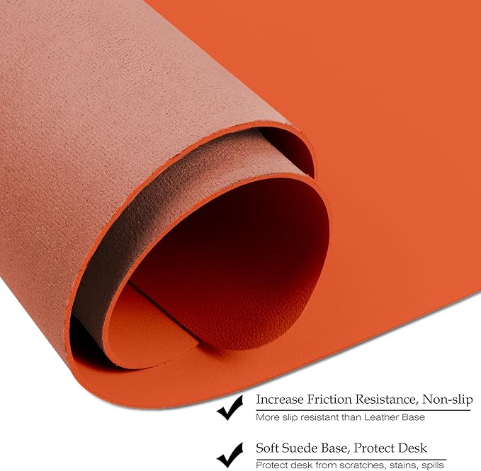 Boutilon Leather Desk Pad 30" x14",Non-Slip Mouse Pad,Office Desk Mat,Waterprooft PU Leather Desk Blotter,Desk Pad Protector,Desk Writing Pad for Home Office Decor (M-Orange H)