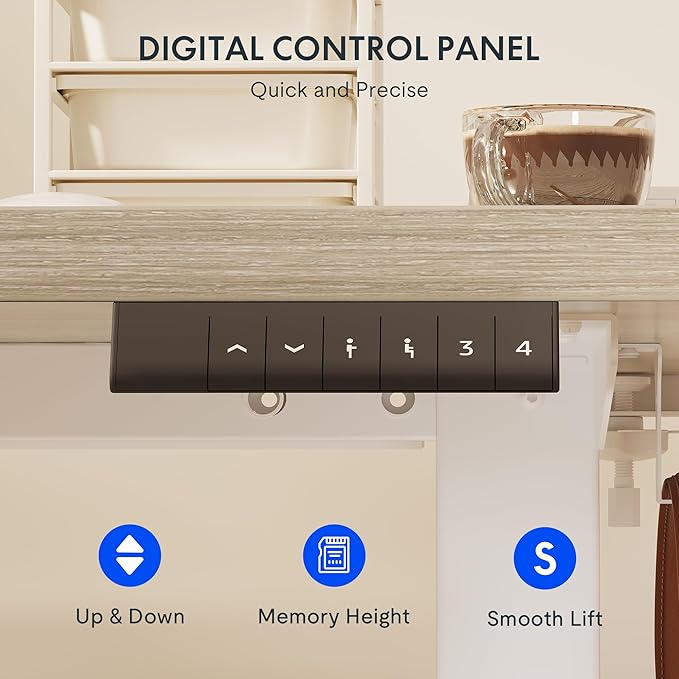 FLEXISPOT EN2 Whole-Piece Standing Desk with Clamp Power Strip, 48 x 24 Electric Stand Up Height Adjustable Desk with Cable Management (White Frame + 48" White Wood Grain Desktop)