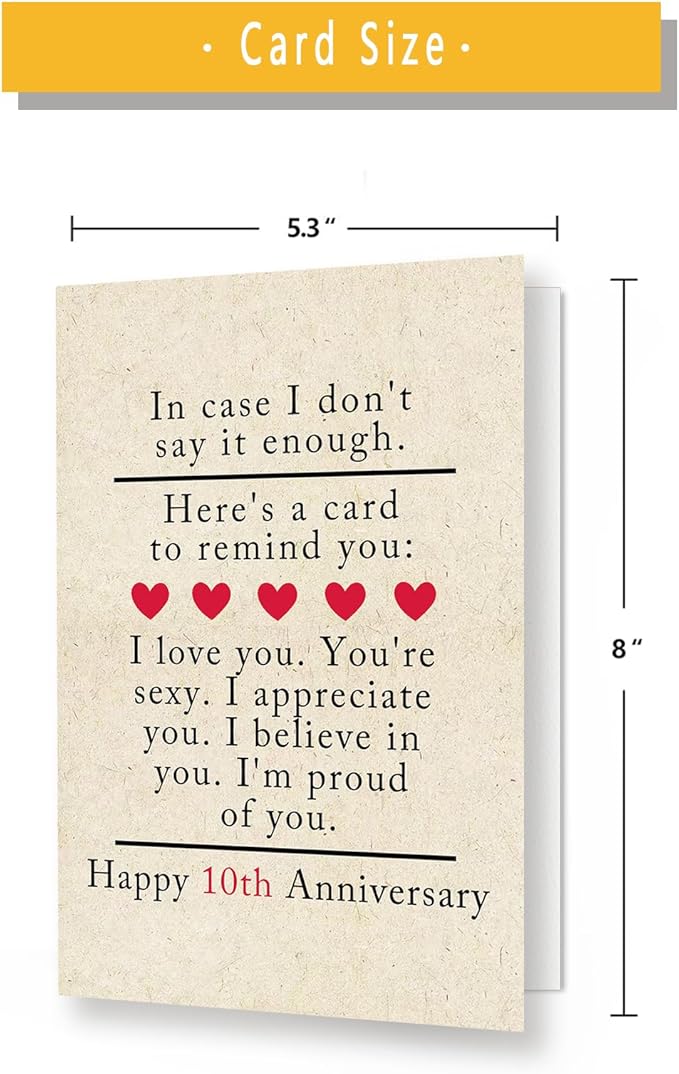 10 Year Anniversary Card Gifts for Him Her,Happy 10th Anniversary Card for Woman Men,Tin Anniversary Card Gifts for Husband Wife,10th Wedding Anniversary Card