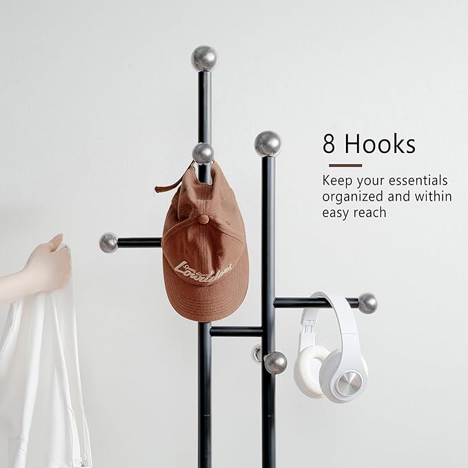 Coat Rack Freestanding with Square Marble Base Heavy Duty Metal Clothes Rack Hanging Stand for Entryway Bedroom Living Room Hotel 14.96 x 10.24 x 68.9 Inches (Black)