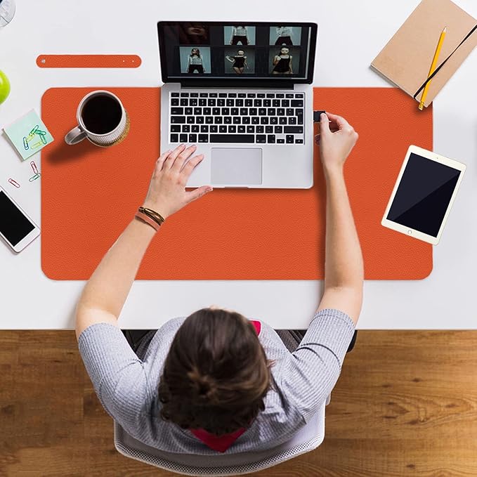 Boutilon Leather Desk Pad 35"x 17" Non-Slip Mouse Pad,Office Desk Mat,Waterprooft PU Leather Desk Blotter,Desk Pad Protector,Desk Writing Pad for Home Office Decor (L-Orange H,35"x 17")