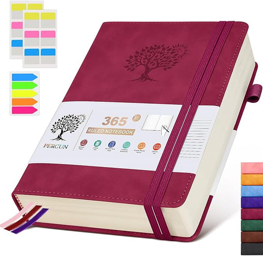 A5 Lined Journal Notebook - 365 Page Leather Journals for Writing Women & Men,Hardcover Notebook with 100Gsm Thick Pages,Daily Diary for Travel, Work,School,Note Taking,College Ruled (5.9" x 8.5")