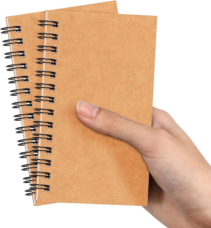 Jutom 2 Pcs Small Spiral Notebooks Memo Pads 3x5 Bulk Small Pocket Notebooks Mini Notepads with Lined Pages Mini Journals for Office Back to School Work Writing Supplies, 120 Pages (Kraft Color)