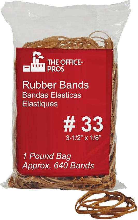 Rubber Bands, Eco Friendly Packaging, Size #33, Natural Crepe, Made in USA, Rubber Band Measurements: 3-1/2" x 1/8'' - 600 Bands