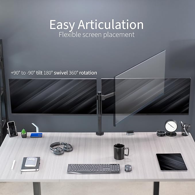 VIVO Dual Ultrawide Monitor Desk Mount, Heavy Duty Fully Adjustable Steel Stand, Holds 2 Computer Screens up to 38 inches and Max 10kg Each, Black, STAND-V038