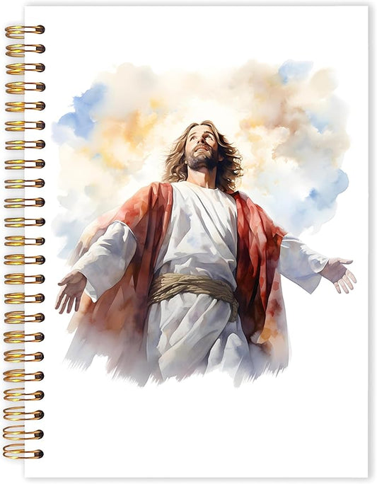 Qabliqo Jesus Christian Spiral Notebooks, Watercolor Jesus Journals for Writing, Christian Journal for Women Men, Faith Based Gifts, Retro Religious Notebook for Note Taking, 5.5x8.3 Inch