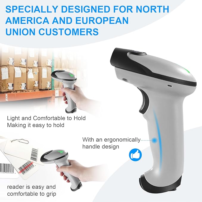 Barcode Scanner with Stand, JRHC Wireless 1D Laser Bar Code Scanners 2.4G Wireless & USB Wired Connection Plug and Play Handheld Bar Code Reader