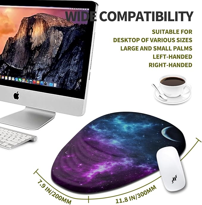 Hokafenle Ergonomic Mouse Pad Wrist Support, Terraced Slope Carpal Tunnel Wrist Pad for Mouse with Unibody Memory Foam, Wrist Rest Pain Relief Mousepad (Galaxy, 11.8x7.9 in)