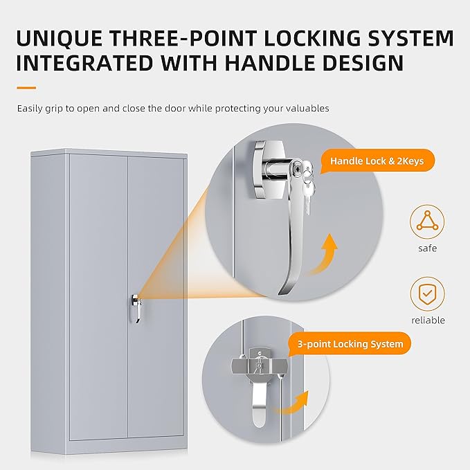 INTERGREAT Garage Storage Cabinets with Doors and Shelves, 72" Steel Tool Locking Cabinet, Metal Storage Cabinet for Home Office, Warehouse, School (Cement Grey)