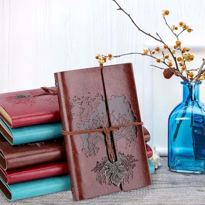 Leather Journals Notebooks with Blank Pages, Vintage Refillable Journal for Writing, Personal Travel Diary Art Sketchbook to Write in, Gifts for Women, Men, Teen Girls and Boys, 160 Pages A5 (Red)