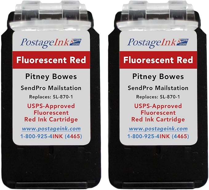 SL-870-1 Red Ink Cartridge for PB SendPro Mailstation (CSD1) Postage Meters (2-Pack)