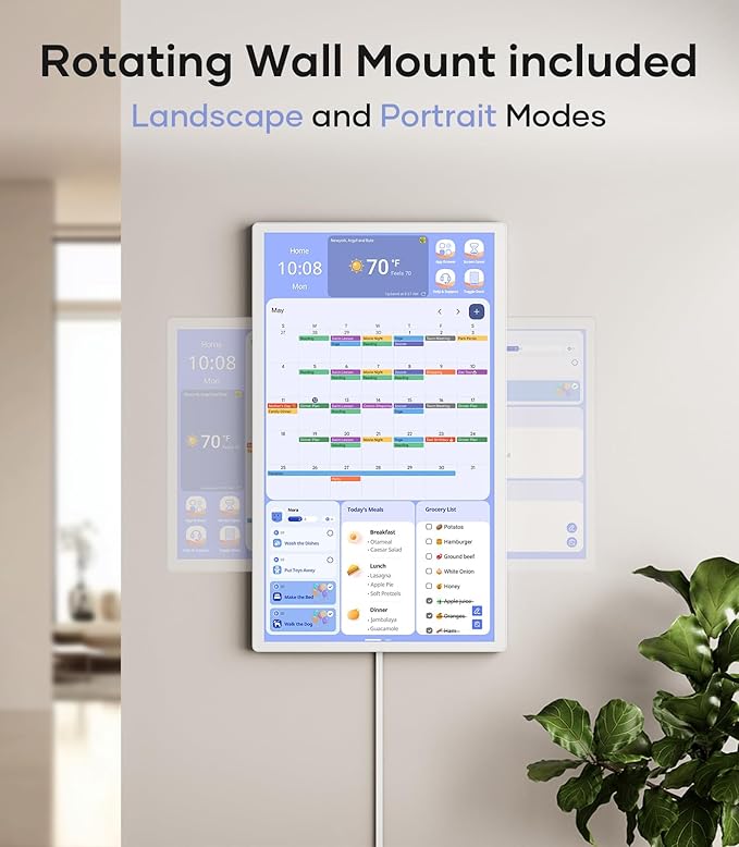 Cozyla Digital Calendar+ 2: 24 inch Wall Planner Touch Screen Chore Chart Customize Dashboard Smart Electronic Calendar for Family Schedules Meal Planner Support Any Google Play App Wall Mount White