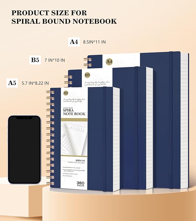 Spiral Notebook Journal,360 Pages College Ruled Notebook, Lined Thick Journals for Women Men,A5 Thick Spiral Journal for Writing,100GSM Paper, Spiral Notebooks for Work School 5.5"x8.5" Blue
