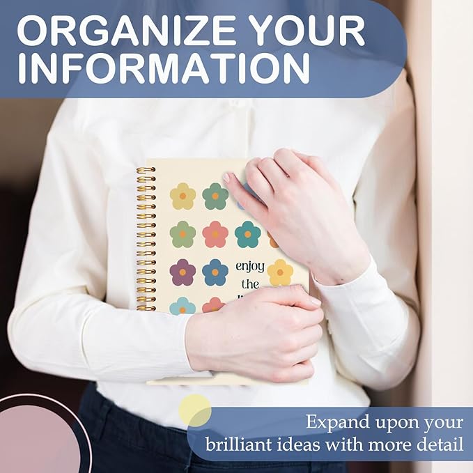 SNNDER Mental Health Inspirational Floral Spiral Notebooks, Positive Affirmation Gifts Journaling Notebook for Women, Motivational Quote Enjoy the Little Things Journal for Note Taking, 5.5x8.3 Inch