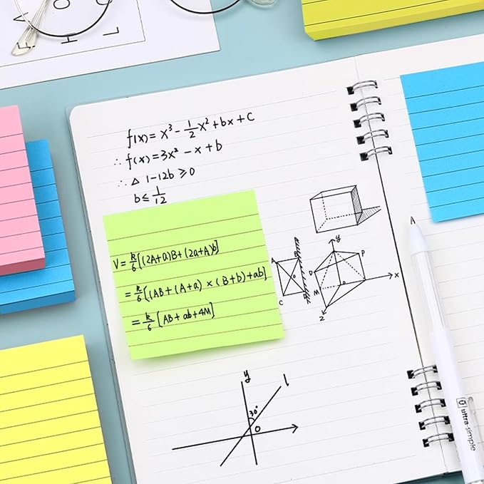 Nicunom 30 Pack Lined Sticky Notes 3x3 in, 3000 Sheets Bright Ruled Post Stickies Colorful Sticky Note Pads Super Sticking Power Memo Pads for Office Home School, 100 Sheets/Pad