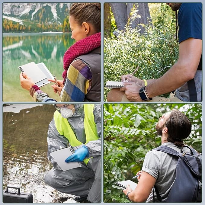 2PCS Waterproof Spiral Notebooks with Stone Paper and PVC Cover, Graph Pattern Weatherproof Notepad 100 Pages, Medium Size All-Weather Steno Pads for Outdoor Field (4.8"x7", Blue)