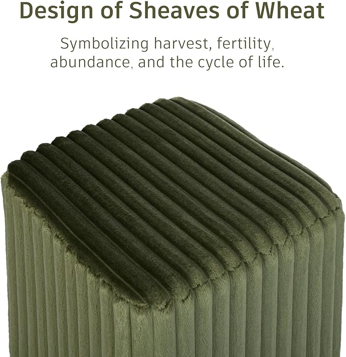 Modern Square Ottoman, Vertical Channel Tufted Foot Stool Ottoman, Velvet Upholstered Vanity Stool for Makeup, Bedroom, Living Room, Dark Green