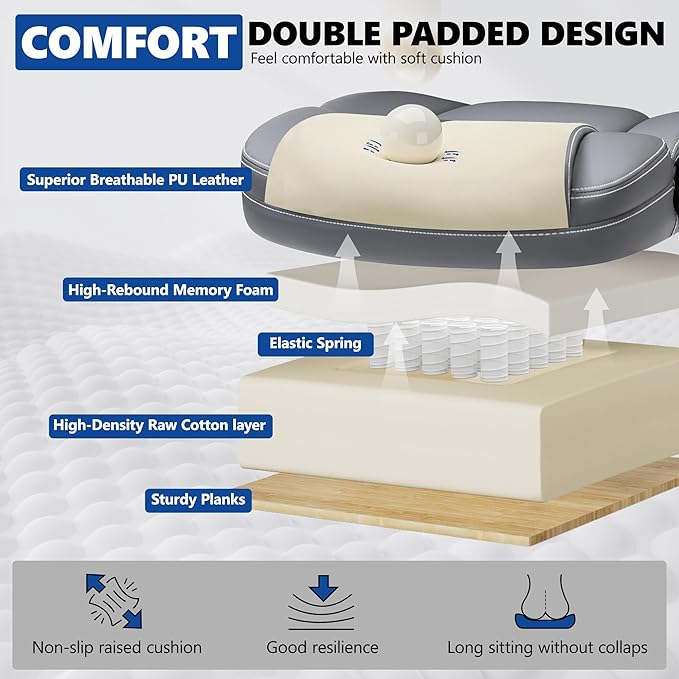 PU Leather Executive Office Chair, Ergonomic High-Back Computer & Gaming Chair with Adjustable Height, Rolling Swivel & Flip-Up Armrests, Comfy Padded Seat for Home Office-Gray