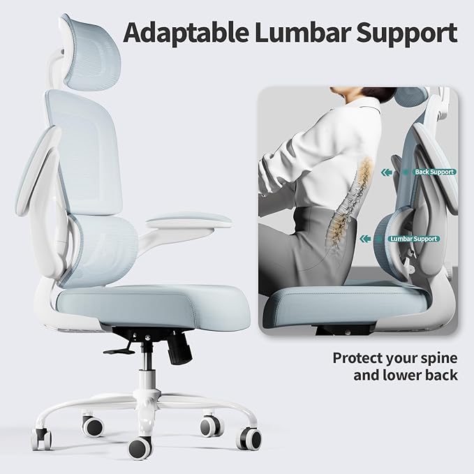 TRALT Office Chair Ergonomic Desk Chair, 330 LBS Home Mesh Office Desk Chairs with Wheels, Comfortable Gaming Chair, High Back Office Chair for Long Hours (Blue)