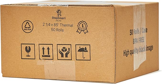 (50 Rolls) 2 1/4 x 85 Thermal Paper Receipt Rolls 2.25 x 85 ft, POS/Cash Register, Fits All Credit Card Terminals, Verifone VX510 VX570 FD50 T4220, BPA Free from ShopSmartOnline