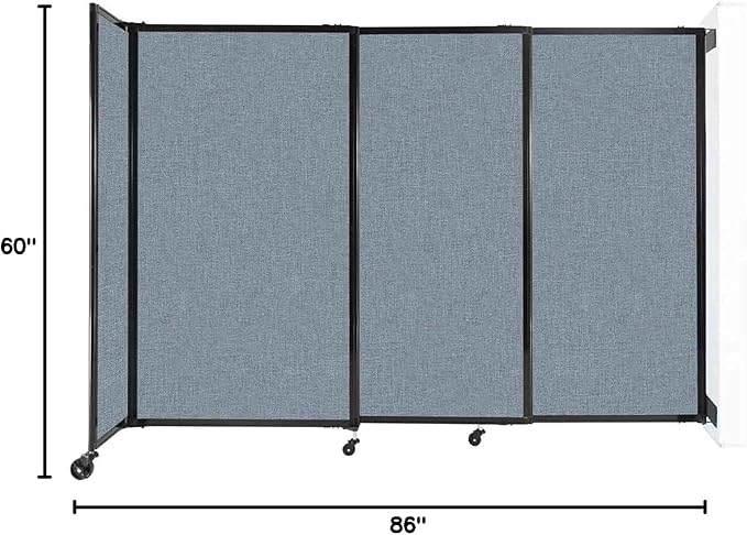 Wall-Mounted Sliding StraightWall Room Divider | Adjustable Widths | Locking Wheels | Room Separator | Up to 7'2" Wide x 5' Tall Powder Blue Fabric Panels