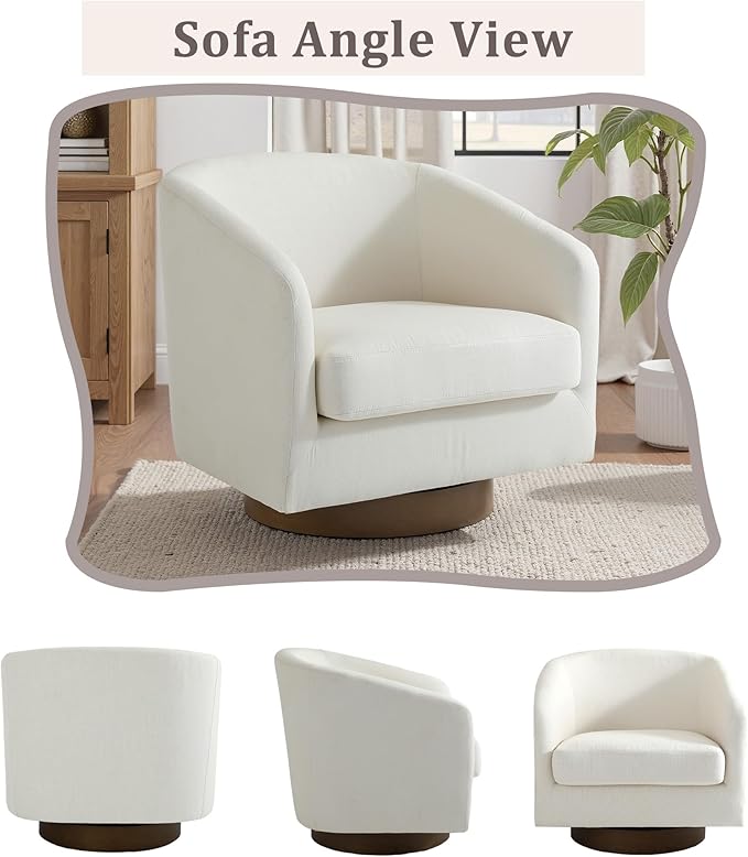 UIXE Swivel Accent Chairs Set of 2, Fabric Upholstered Barrel Chair for Living Room, Comfy Round Armchair Single Sofa Bedroom Reading Seat - 31" W, Beige