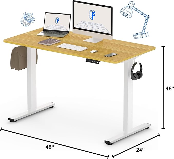 FLEXISPOT Standing Desk Electric Height Adjustable Desk with 48 x 24 Inches Splice Board, Ergonomic Memory Controller, Maple Top + White Frame