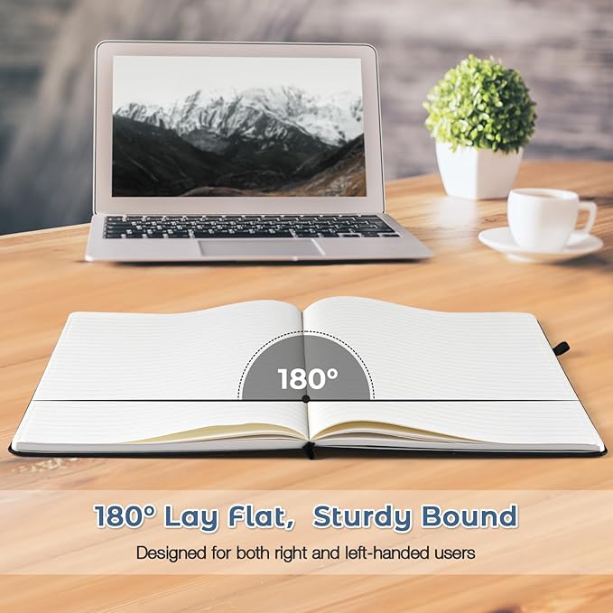 Lined Journal Notebook, 8.5" x 11" Hardcover Leather Notebook for Work, Wide Ruled Notebook Journal for Women Men, 192 Thick Paper, Lay Flat, 2 Pockets, Large Journals for Writing, Purple Notebook