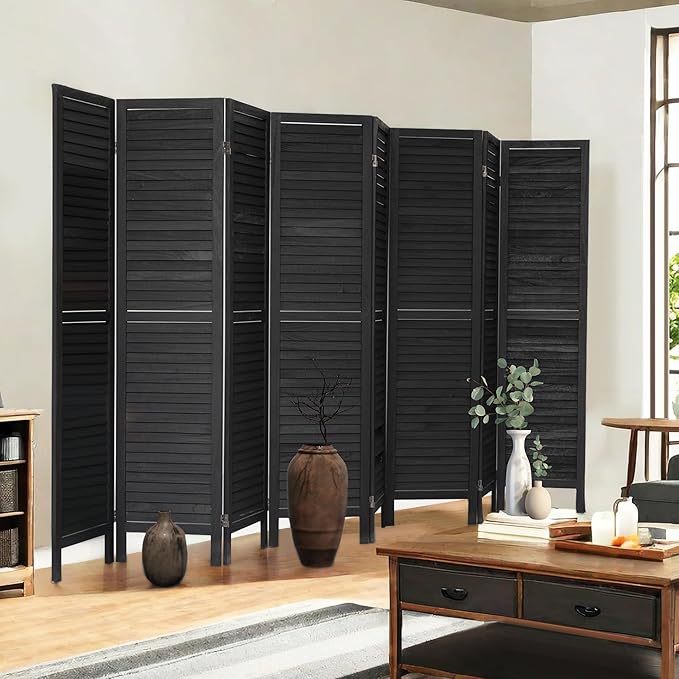 NicBex 8 Panel Room Divider,5.6FT Wood Room Dividers,Folding Privacy Screens Portable Freestanding Partition Wall Dividers for Room Separation,Home Bedroom Office,Black