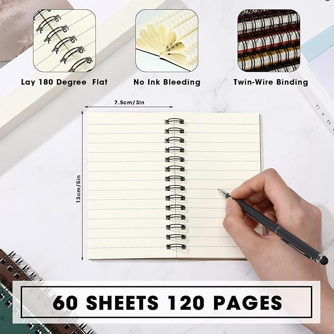 Jutom 54 Pcs Spiral Memo Pads 5 x 3'' Small Pocket Spiral Journal Notepad Ruled Notebook Sketchbook Kraft Cover Notebooks, 120 Pages for Note Taking Business Office School (Multi Color)