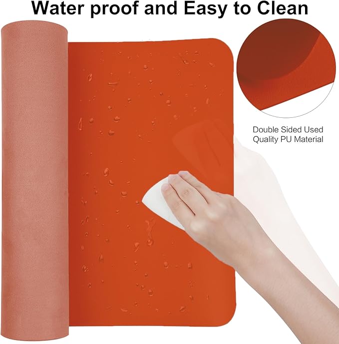 Boutilon Leather Desk Pad 30" x14",Non-Slip Mouse Pad,Office Desk Mat,Waterprooft PU Leather Desk Blotter,Desk Pad Protector,Desk Writing Pad for Home Office Decor (M-Orange H)