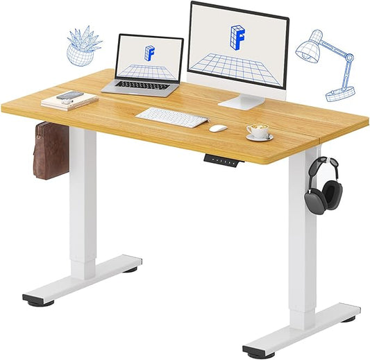 FLEXISPOT Standing Desk Electric Height Adjustable Desk with 48 x 24 Inches Splice Board, Ergonomic Memory Controller, Maple Top + White Frame