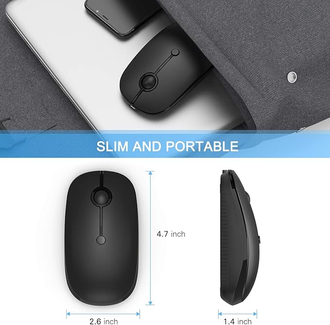 Type C Wireless Mouse,Vssoplor USB C Rechargeable Portable Quiet Mouse USB and Type C Receiver Dual Mode Laptop Mouse for PC, Laptop, MacBook, Tablet-Black