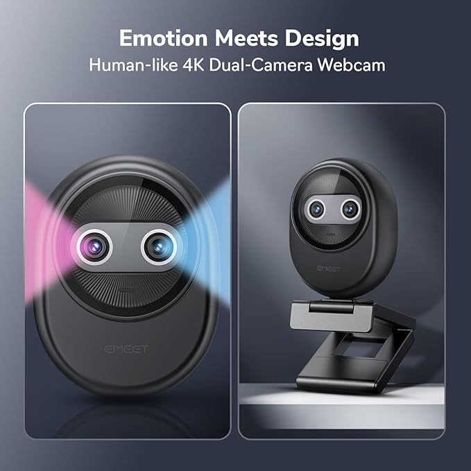 EMEET Piko 4K Webcam for Streaming, World’s 1st Dual-Camera AI-Powered 4K Camera w/AI Autofocus, 3 Mics Array&3 Sound Modes, USB Webcam with Clip, Great for Streaming, Desk Setup and Creative Gifts