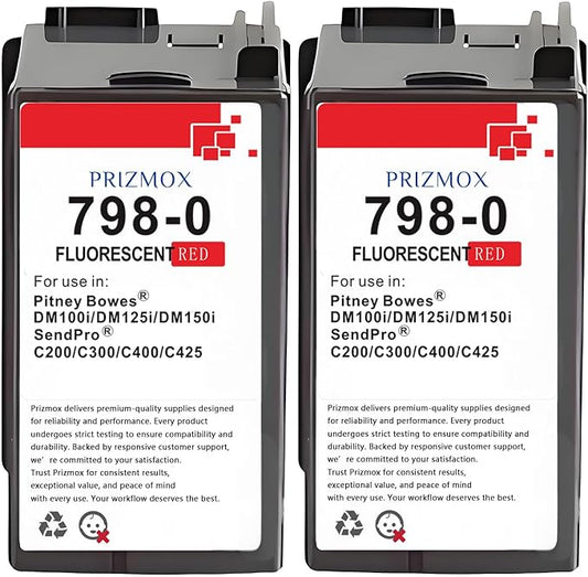 2-Pack SL-798-0 Red Ink Cartridge Replacement for Pitney Bowes 798-0 Fluorescent Red Ink Cartridge for Postage Meters for Sendpro C200, C300 and C400