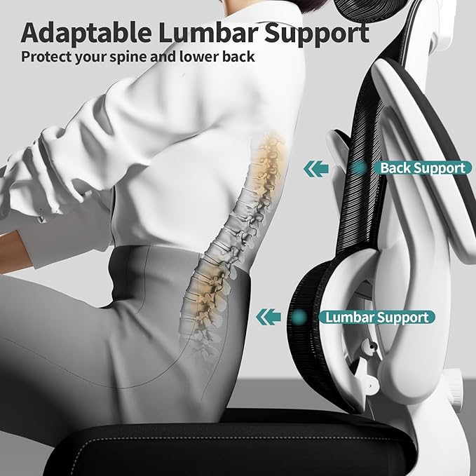 TRALT Office Chair Ergonomic Desk Chair, 330 LBS Home Mesh Office Desk Chairs with Wheels, Comfortable Gaming Chair, High Back Office Chair for Long Hours (Black & White)