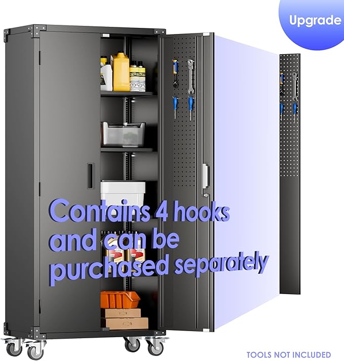 Aobabo Upgraded 72" H Garage Storage Cabinets with Wheels,Metal Storage Cabinets with Door Pegboard for Garage Home Office Storage,Assembly Required, Black