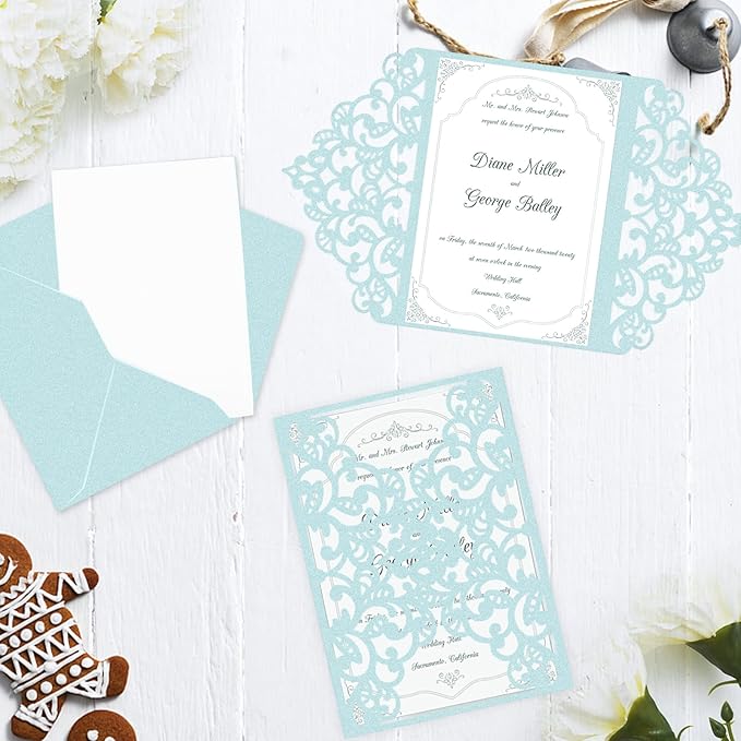 100 Sheets Blue Shimmer Cardstock 8.5 x 11 Metallic Paper, Goefun 80lb Card Stock Printer Paper for Invitations, Weddings, Parties, Showers