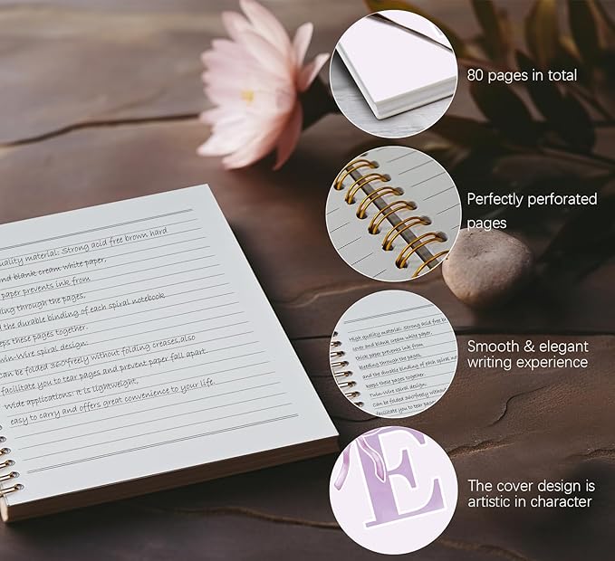 foedor Coquette Trendy Preppy Purple Bow Spiral Notebook,Initial E Journal Personalized Teen Girl Gifts,Monogrammed Gifts for Women Teen Girl,College Ruled Hardcover Spiral Notebook(purple)