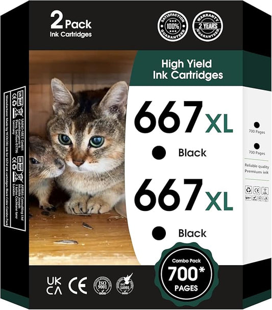 667XL 667 XL 667 Ink Cartridges Replacement for hp 667 Ink cartridges Black and Color Work for Deskjet Ink Advantage 1275 2375 2775, Deskjet Ink Advantage Plus 6075 6475 6476 (2 Black)