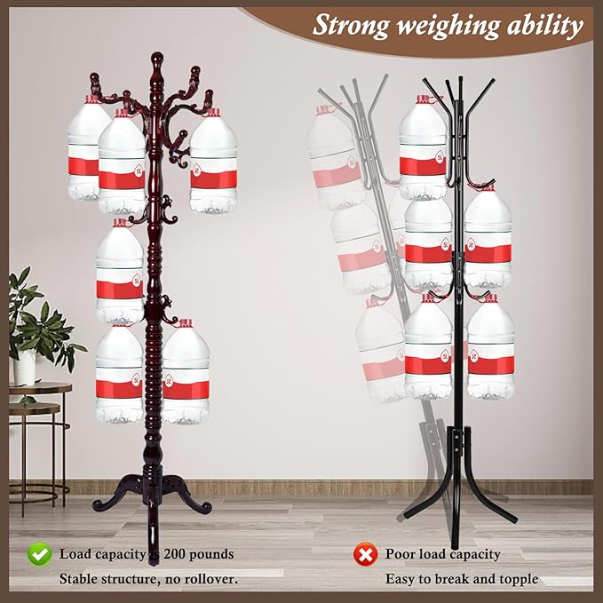 Wooden Coat Rack Freestanding, Vintage Coat Racks with Sturdy Round Base, Adjustable Height 37.40"-72.83" Entrance Coat Rack for Bedroom Living Room Entryway (Solid wood Triangle)