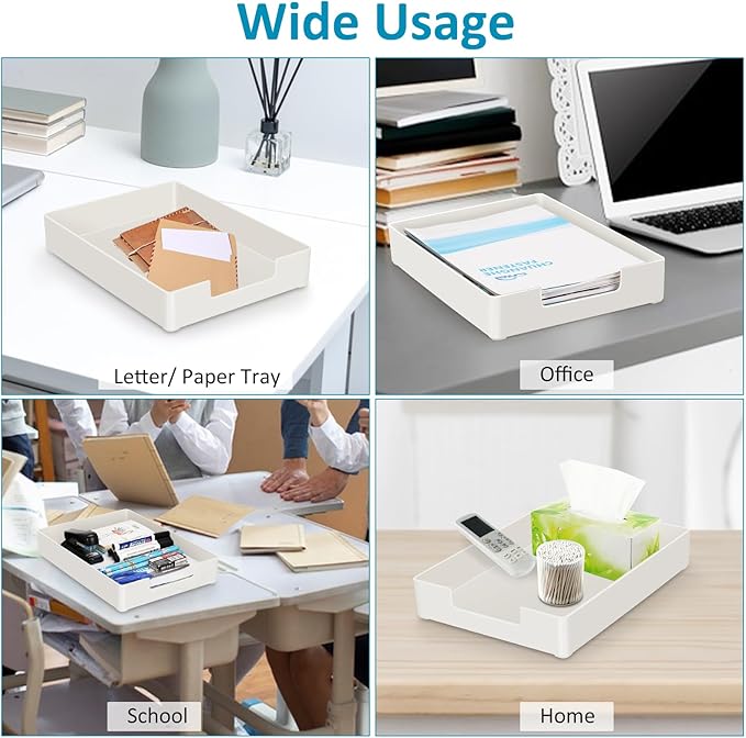 White Paper Tray Letter Size Tray Desk Organizer Holder A4 Plastic Paper Storage Stackable Letter Tray Paper Holder File Organizer for Office Supplies School Home Desk Accessories (White)